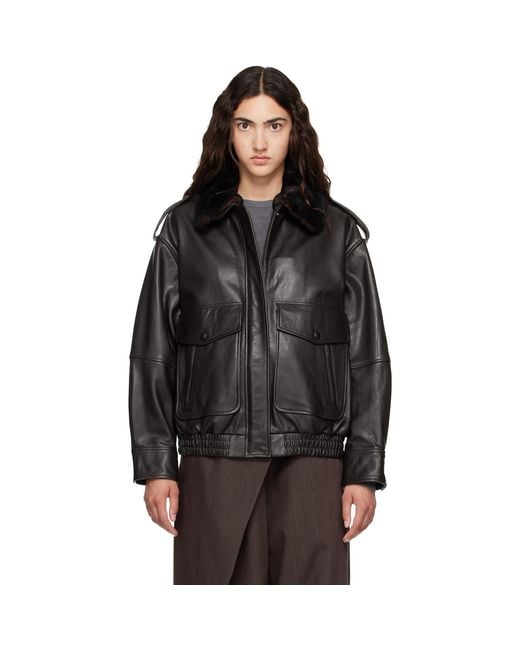 Loulou de Saison Black Russo Leather Bomber Jacket