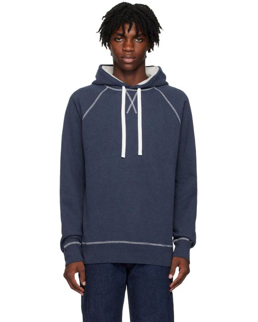Sunspel Blue Contrast Stitching Hoodie for men