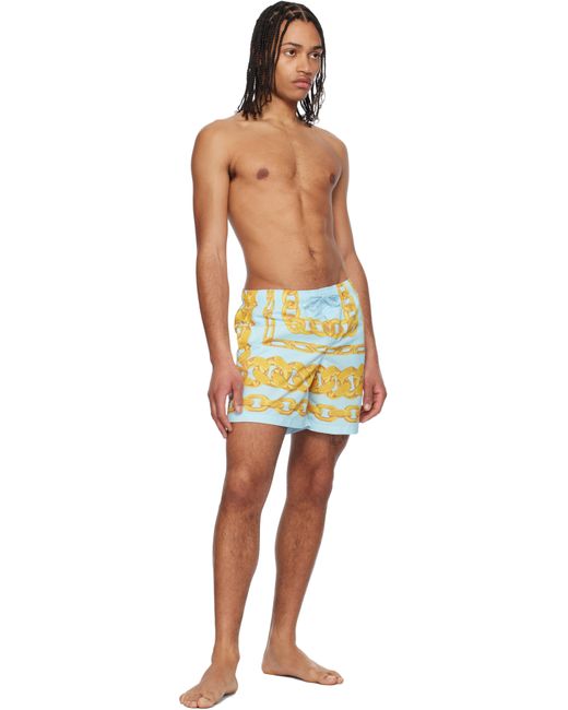 Maillot De Bain Bleu Et Jaune À Motif À Chaines À Logos Medusa Versace pour homme en coloris Yellow