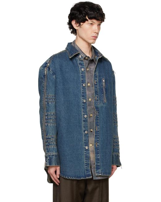 Feng Chen Wang Blue Faded Zip Denim Jacket for men
