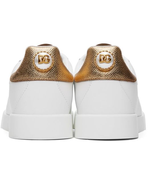 Baskets portofino blanc et doré en cuir de veau nappa à logos Dolce & Gabbana en coloris White