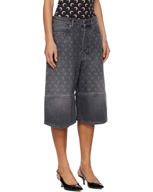 MARINE SERRE Black Moon Laser Denim Shorts