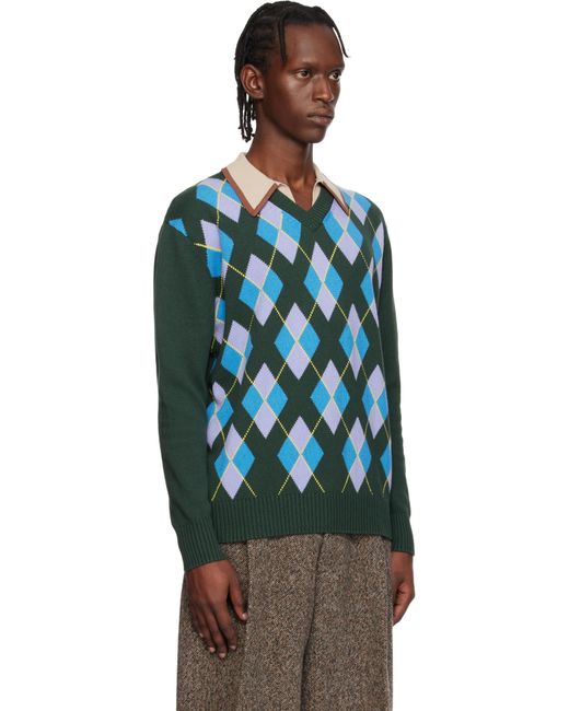 Dries Van Noten メンズ ブルー グリーン アーガイル セーター 【公式 