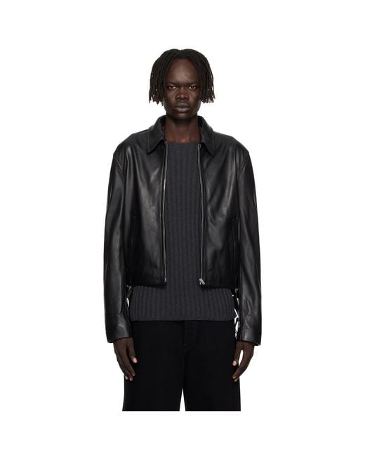 Acne Black Belted Leather Jacket for men