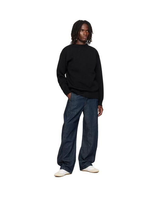 Lemaire Black Boat-Neck Double-Face Virgin Wool Sweater for men