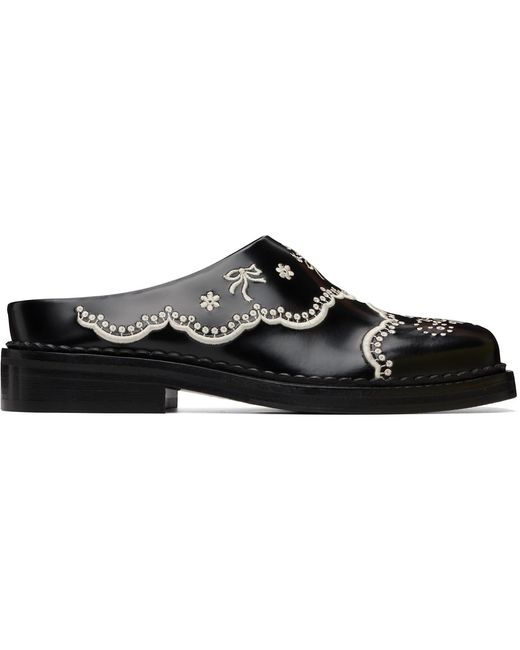 Simone Rocha Black Floral Lace Mule Loafers for men