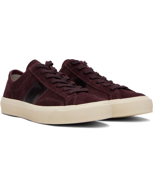 Tom Ford Black Burgundy Suede Cambridge Sneakers for men