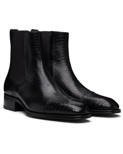 Tom Ford Black Printed Tejus Chelsea Boots for men