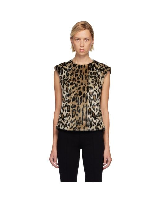 Anna Sui Black Leopard Sleeveless Faux-Fur Top