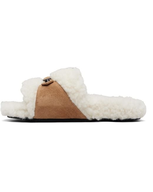 Balenciaga Natural Tan & Off- Furry Slides