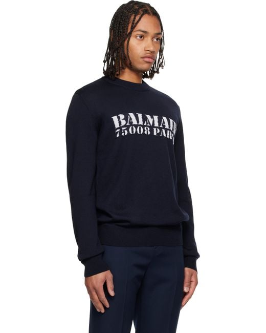 Balmain Black Stamp Merino Wool Sweater for men
