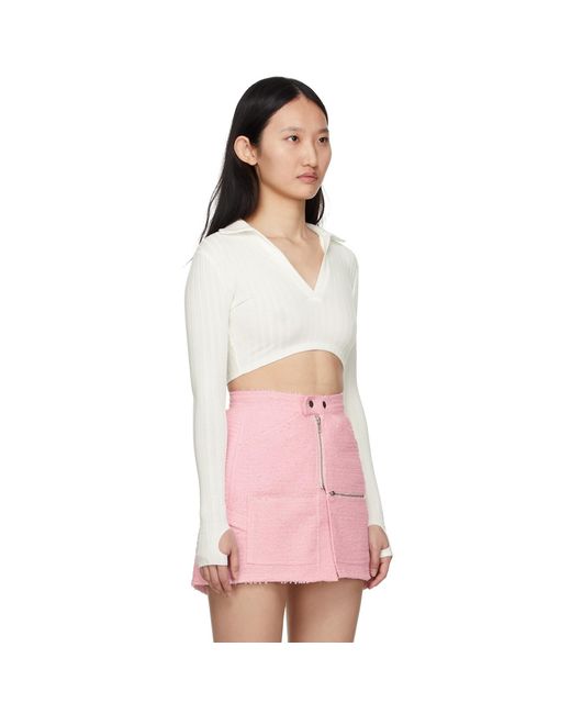 BONBOM Pink Off- Cropped Long Sleeve Polo