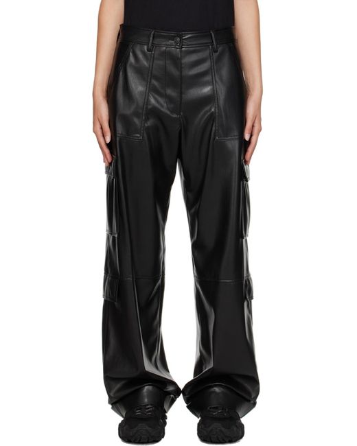 MSGM Black Cargo Pockets Faux-leather Trousers