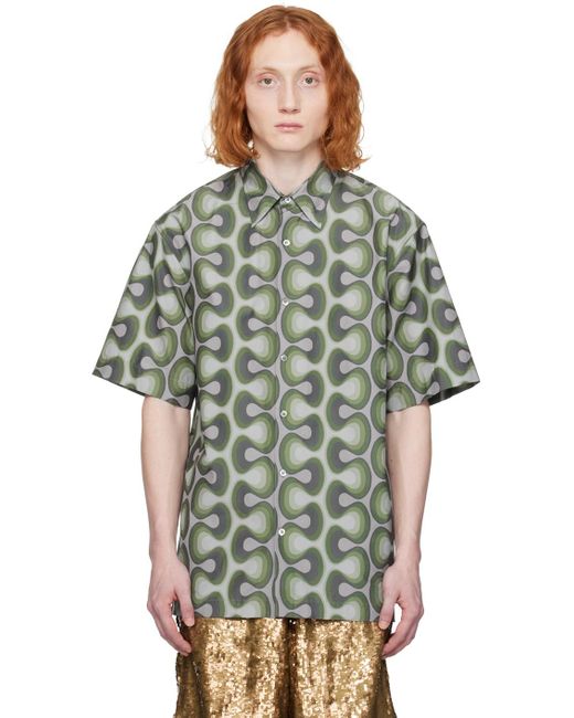 Dries Van Noten Green Printed Shirt for men