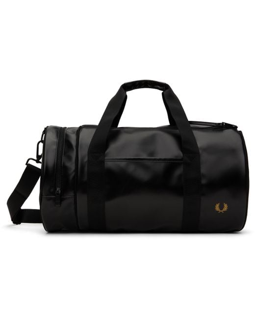 Fred Perry Black Tonal Barrel Duffle Bag for men