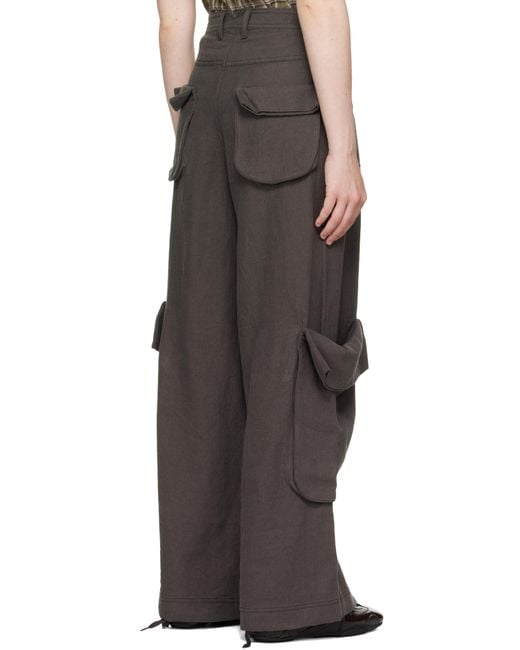 OPEN YY Black Linen Cargo Pants