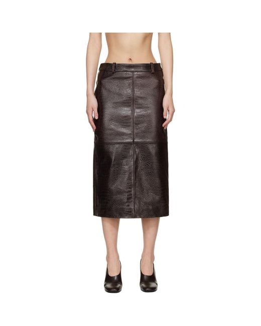 Frankie Shop Black Taney Pencil Croc Leather Midi Skirt