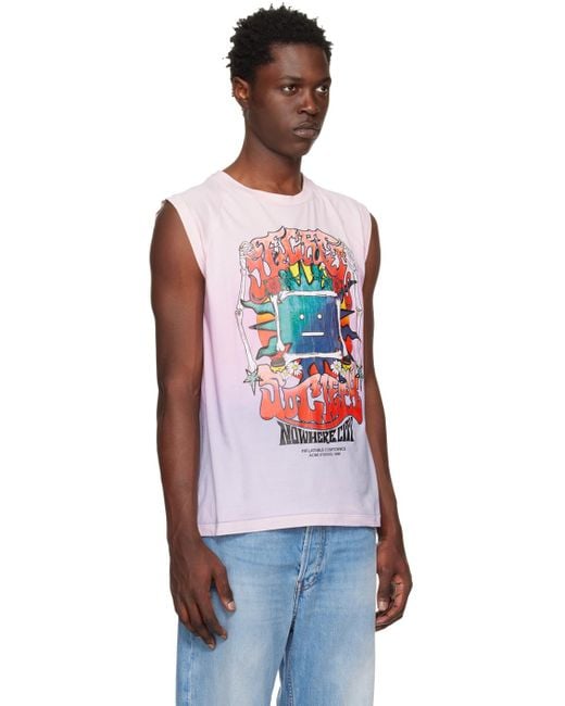 Acne Multicolor Pink Printed Tank Top for men