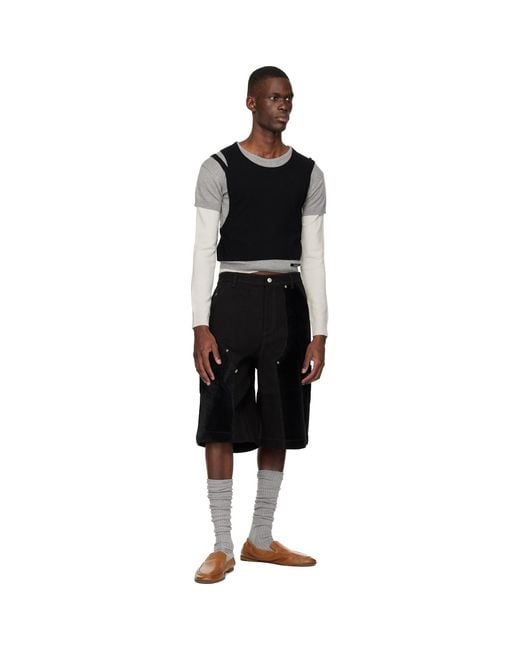 ANDERSSON BELL Black Faux Pony Patchwork Carpenter Shorts for men