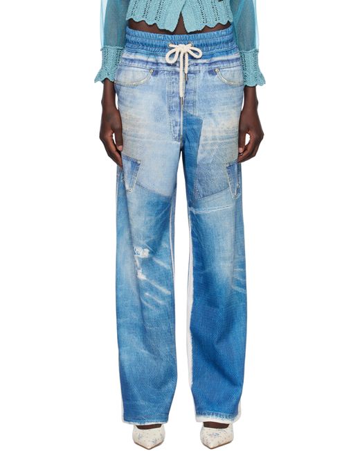 ANDERSSON BELL Blue Denim Trompe L'Oeil Mesh Trousers