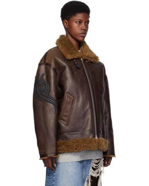Vetements Brown Graphic Shearling Jacket