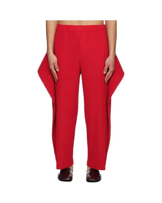 Homme Plissé Issey Miyake Red Cover And Fold Trousers for men