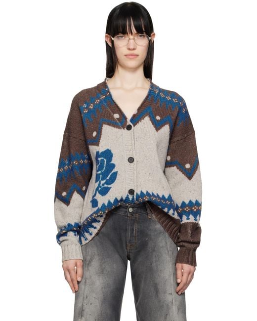 Acne マルチカラー ジャカード ウール カーディガン Blue