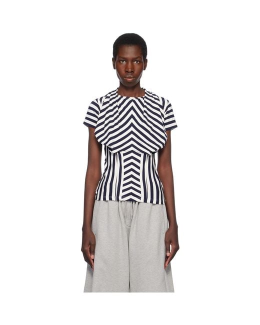 Pushbutton Black Stripe Bra Draping Jersey T-shirt