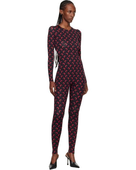 MARINE SERRE Black Moon Printed Jersey Ls Jumpsuit