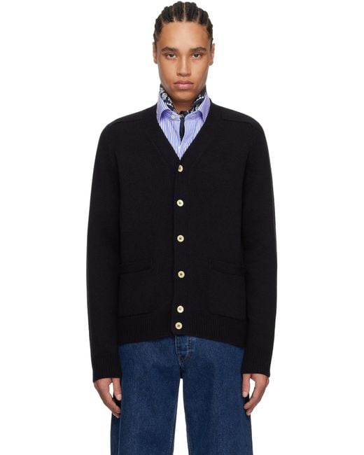 Drake's Black Lambswool 6 Button Cardigan for men