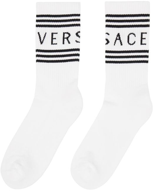 メンズ Versace ホワイト& '90s ヴィンテージ ロゴ ソックス White