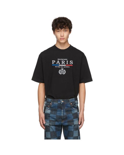 Balenciaga Black Paris Flag Regular T-shirt for men