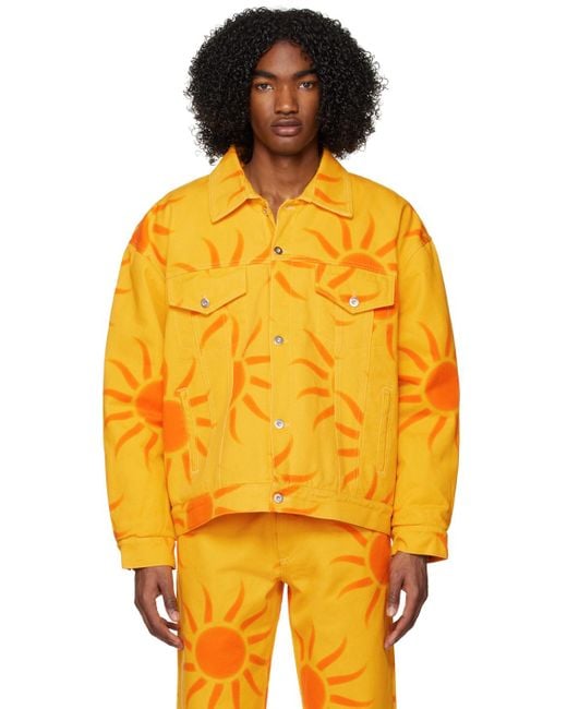 Liberal Youth Ministry Orange Printed Denim Jacket for men