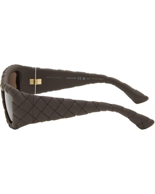 Bottega Veneta Black Intrecciato Rectangular Sunglasses for men