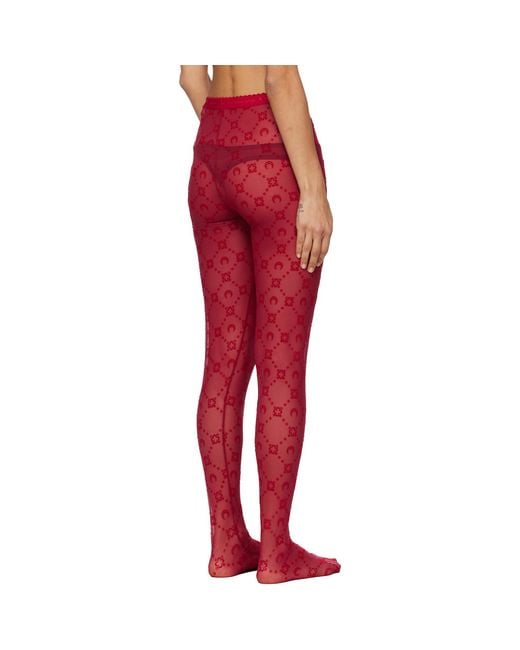 MARINE SERRE Red Moonogram Mesh Flock Tights