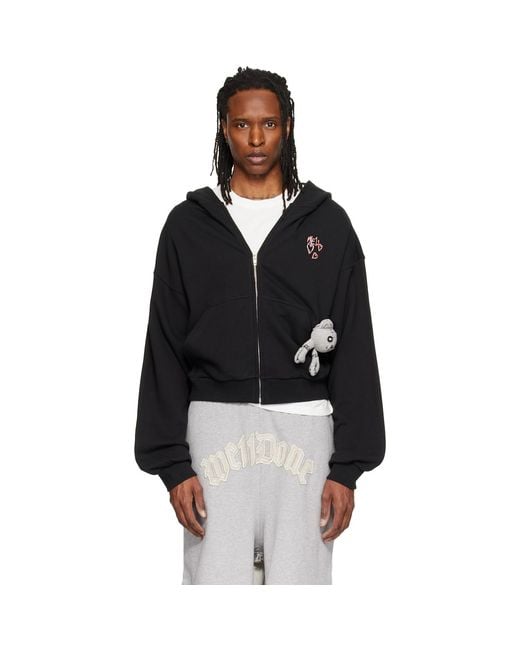 we11done Black Doodle Teddy Zip-Up Hoodie for men