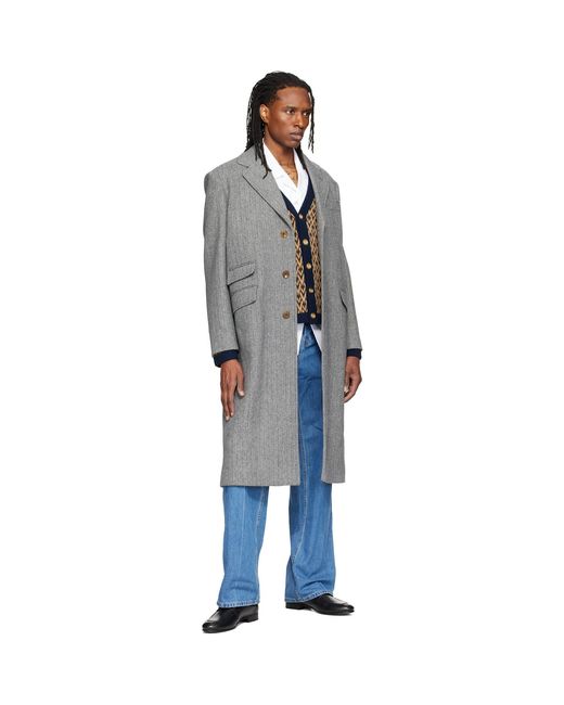 Valentino Gray Wool Herringbone Coat for men