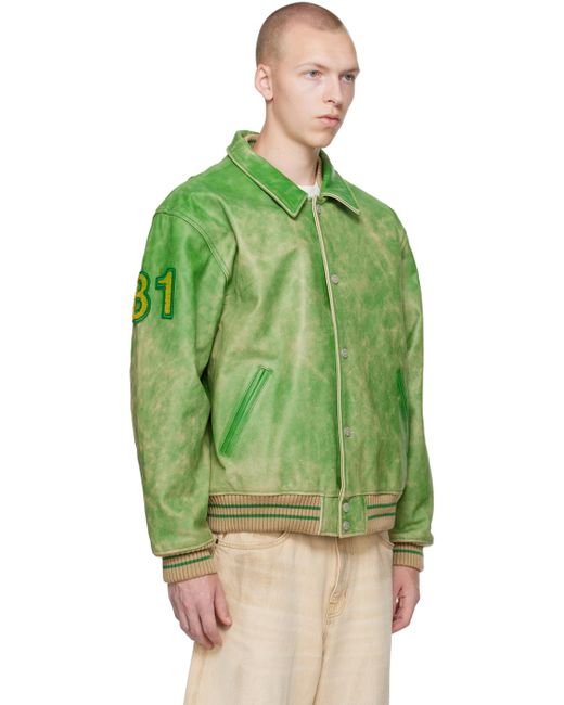 Guess USA Distressed Leather Bomber Jacket in Green for Men | Lyst Canada