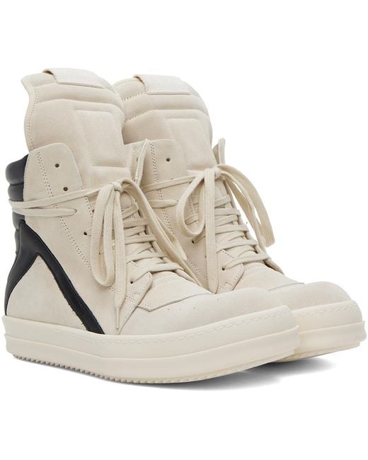 Rick Owens White Geobaskets High-top Suede Sneakers for men