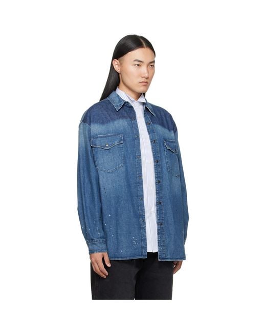 Maison Margiela Blue Bicolor Denim Shirt for men