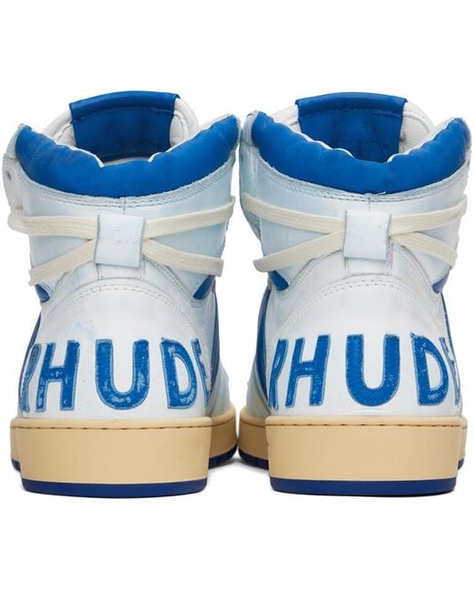 Rhude White & Blue Rhecess Hi Sneakers for Men | Lyst