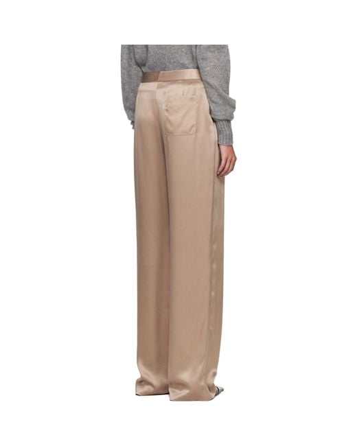 Tom Ford Natural Peach-Feel Silk Satin Double Pleat Trousers