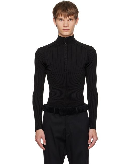 Mugler Black Hook-And-Eye Ribbed Top for men
