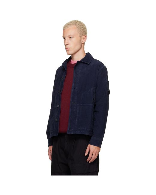 C P Company Blue Corduroy Button Lens Jacket for men