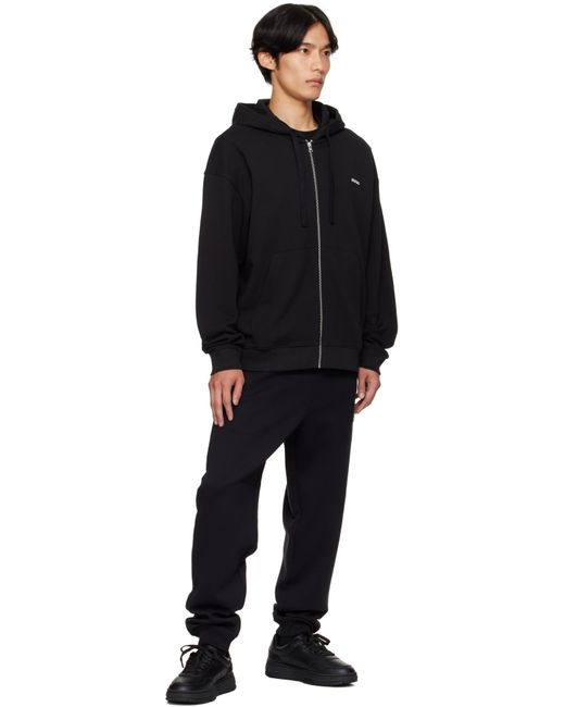 HUGO Black Relaxed-Fit Cotton Terry Zip-Up Hoodie for men