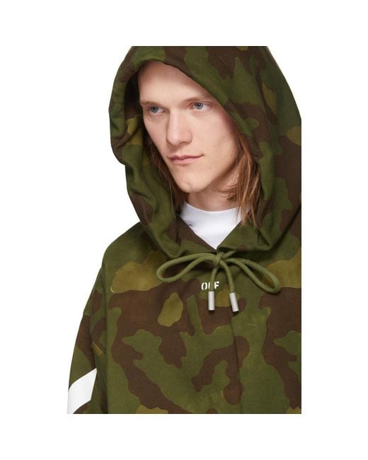 Off White c o Virgil Abloh Green Camo Diagonal Arrows Over Hoodie