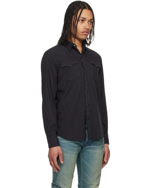 メンズ RRL ブラック スリムフィット ツイル ウエスタンシャツ Black