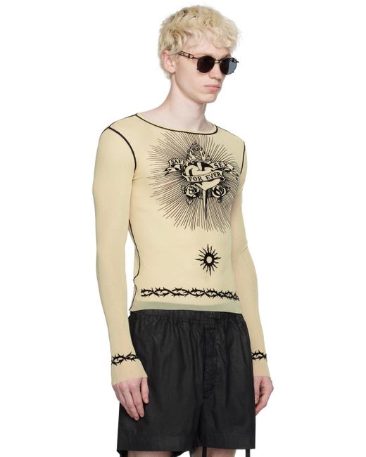 Jean Paul Gaultier Black Off-white Flocked Long Sleeve T-shirt for men
