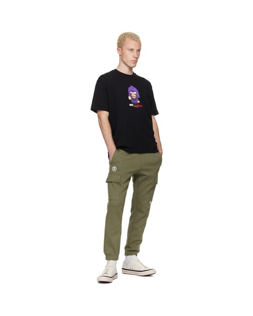 Aape By A Bathing Ape Green Khaki 'Aapenow' Moonface Cargo Sweatpants for men
