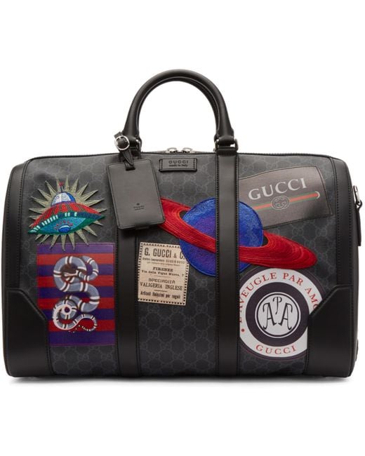 Gucci Black Gg Supreme Patches Duffle Bag | Lyst